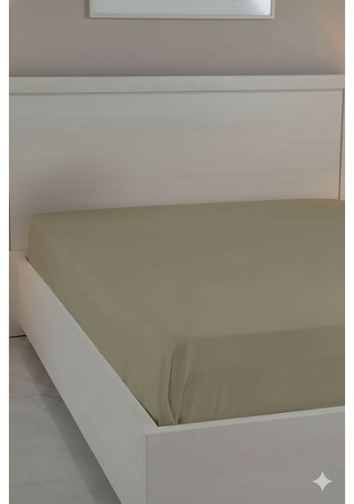 %100 Pamuk Ranforce Premium King Size Lastikli Çarşaf - Bej Bej