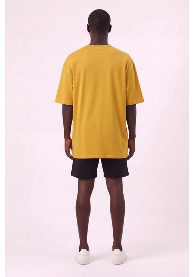 Usa La Baskılı Turuncu Oversize Erkek T-shirt 142832 SİYAH