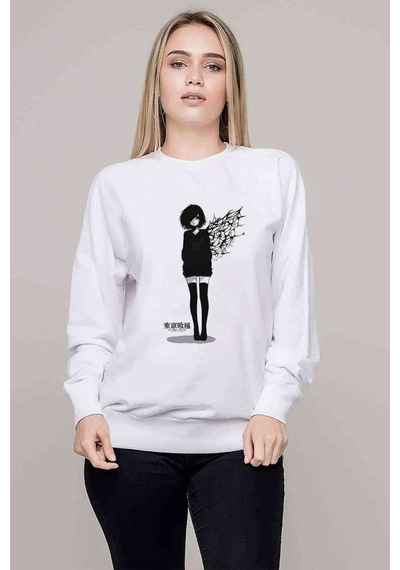 Anime Tokyo Ghoul Anteiku Baskılı Beyaz Kadın Sweatshirt (528344172)
