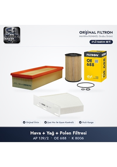 Filtron Filtre Bakım Seti Hava+yağ+polen - Golf 6 / Passat B6-b7-cc / Octavia 2 1.6-2.0 Tdı / 1.8 Tsı