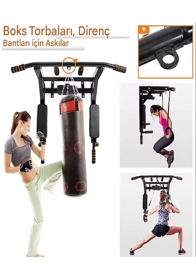 3in1 Büyük Duvara Monte Duvar Barfiks Dips Pull-up Biceps Spor E