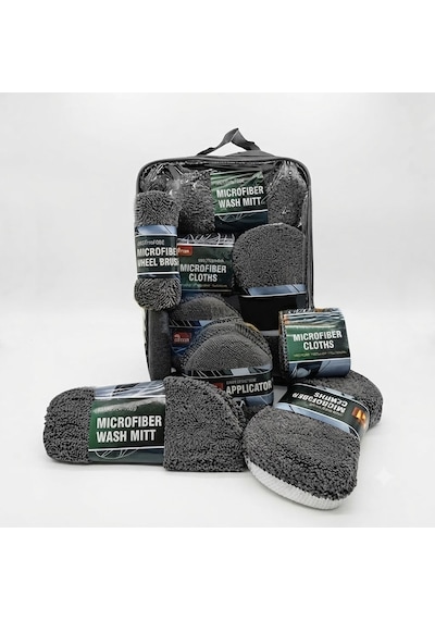 Profesyonel Oto Araç Temizleme Seti Mikrofiber Oto Yıkama Bakım Kiti Gri 9 Parça