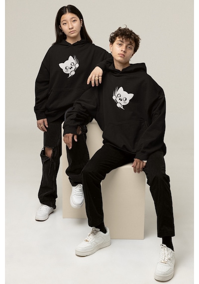Nevermind Sevgili Çift Kombini Özel Tasarım Oversize Kapüşonlu Sweatshirt Siyah