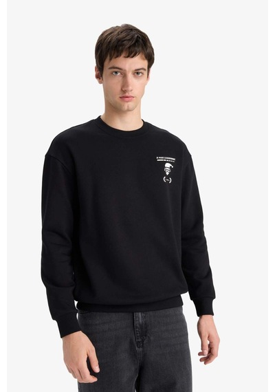 Defacto Boxy Fit Baskılı Sweatshirt F2626ax25wnbk81 Siyah-bk81