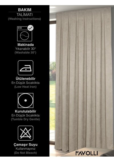 Br Favolli Kadife Dokulu Bej Ada Fon Perde Ekstrafor Büzgülü Dream Series