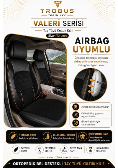 Bmw 3 Serisi E36 1993-2000 Uyumlu Valeria Serisi Siyah Taba Bel Destekli Tay Tüyü Koltuk Kılıfı 54850632