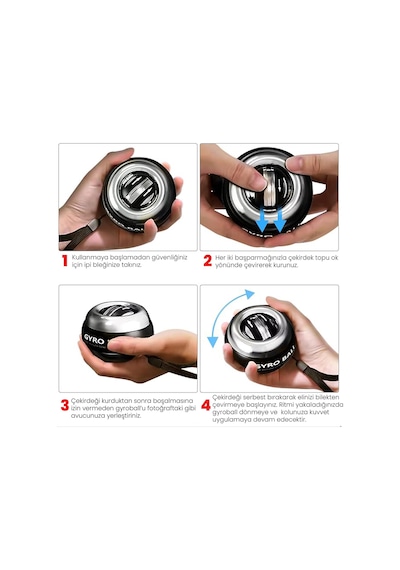 Upway Metal Gyro Ball El Bilek Egzersiz Topu Led Işıklı Kol Kuvvet Güç Topu Powerball