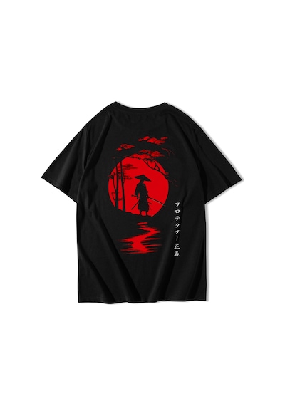Brz Collectıon Brz Collection Unisex Oversize Protector Samurai T-shirt Siyah