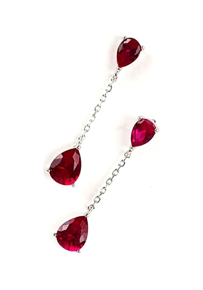 Sky Diamond Red Creative Rubies 925 Ayar Gümüş Damla Küpe