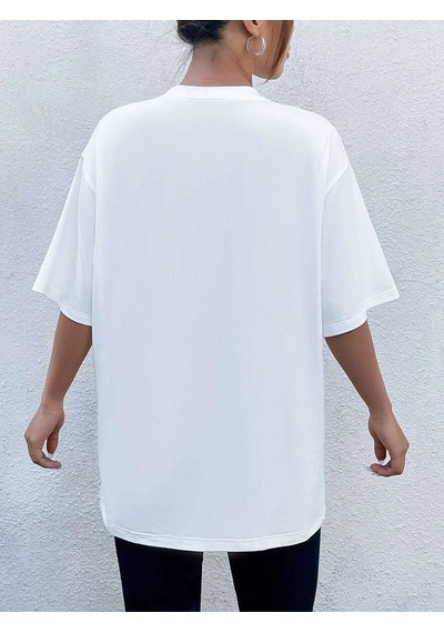 Beyaz Oversize Midwest Series 6 T-shirt - Oversize Baskılı Beyaz