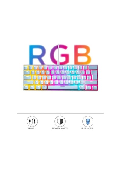 Tk-04 Mekanik Klavye Rgb Işıklı Kablolu Q Klavye 12 Işık Modu Blue Switch Oyuncu Klavyesi