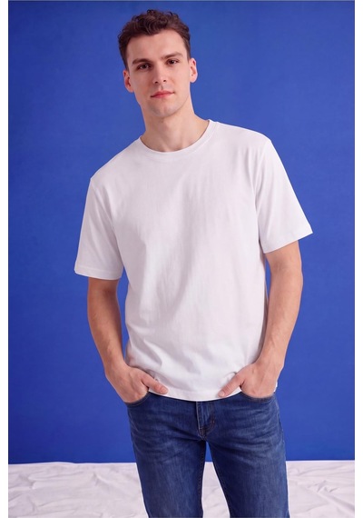 Freemen Erkek Oversize Tişört Nefes Alan Yumuşak Dokulu Terletmeyen Rahat Kalıp Basic-399 Beyaz