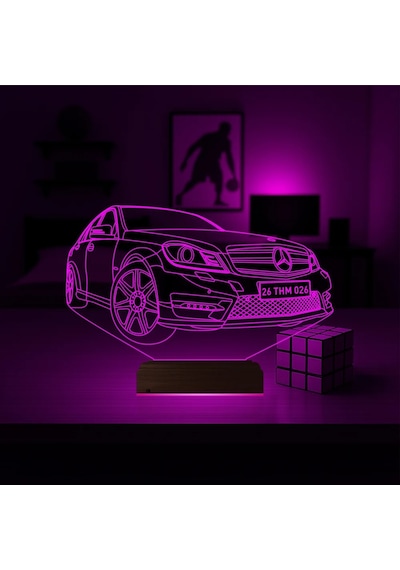 Luvivia Araba Mercedes Tasarım Kişiye Özel 3d Lamba - Masa Gece Lambası Şeffaf
