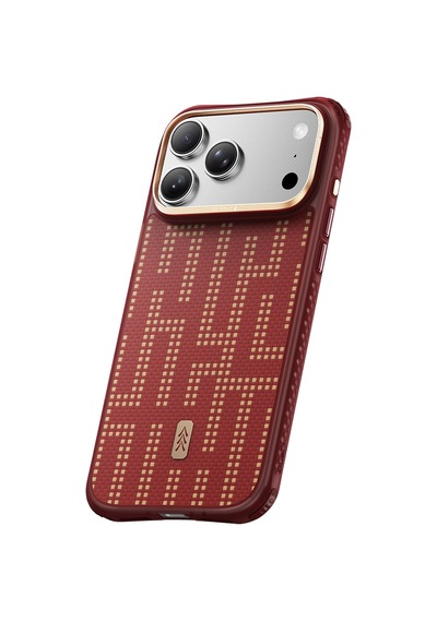 Apple iPhone 18 Pro Uyumlu Kılıf M-safe Şarj Özellikli Raptic Aramid Dual Grid Serisi Karbon Kapak Kırmızı