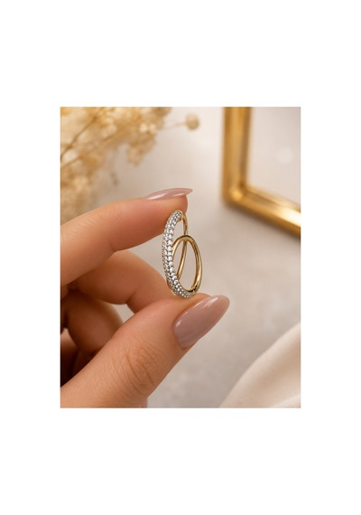Taşlı Çift Halkalı Küpe Gold Renk Şık Tasarım Küpe Diğer