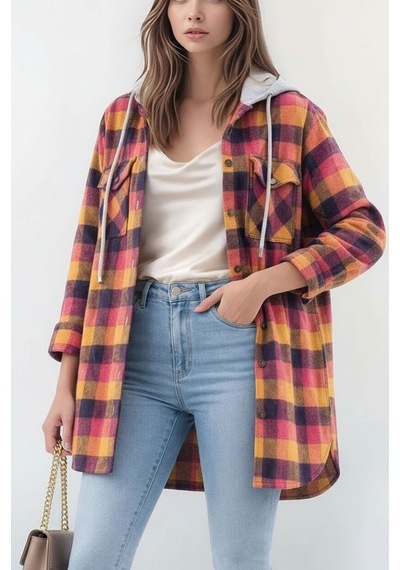Mamayaga Kadın Desen Bloklu Oduncu Oversize Geniş Kalıp Casual Cepli Kapüşonlu Uzun Boy Ceket Gömlek Çok Renkli Mamayaga Kadın Desen Bloklu Oduncu Oversize Geniş Kalıp Casual Cepli Kapüşonlu Uzun Boy Ceket Gömlek Çok Renkli