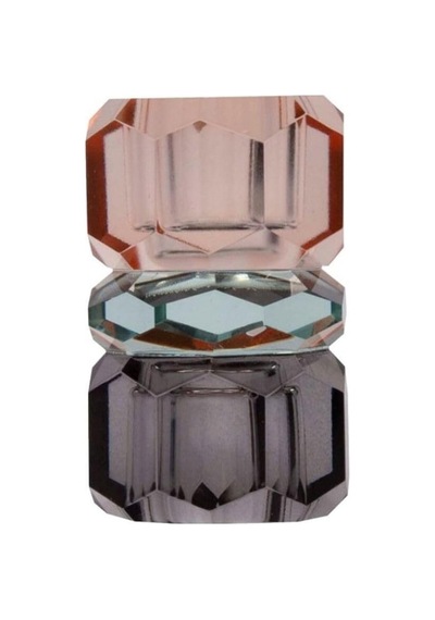 Kristal Mum Tutucu, Şeftali/yeşil/duman, 4,5x4,5x7,5 Cm