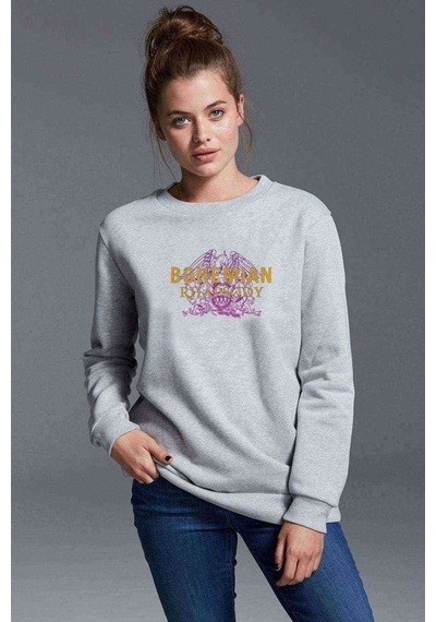 Queen Bohemıan Rhapsody Logo Baskılı Gri Kadın Sweatshirt