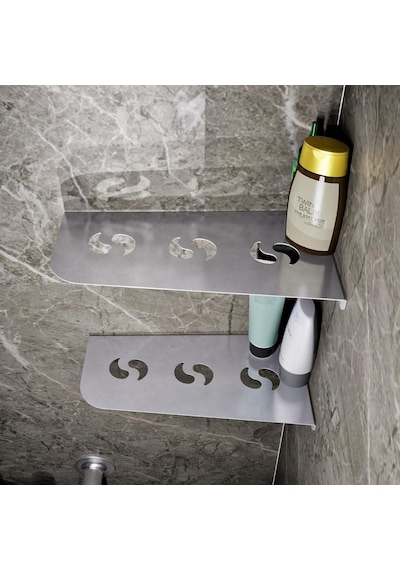 Paslanmaz Çelik 2 Katlı Köşe Banyo Rafı Sedir Model 30,3x15,3 Cm - Yapıştırmalı & Vidalı Montaj Çok Renkli