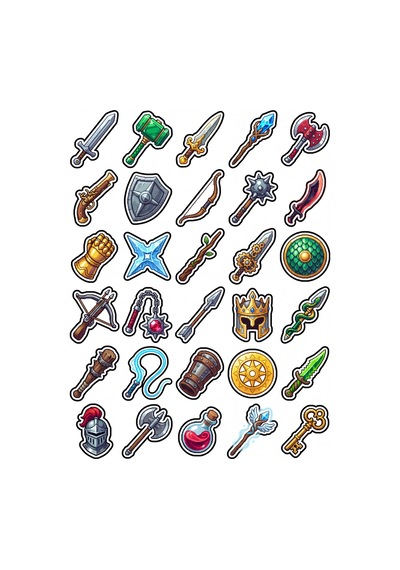 30 Adet Retro Pixel Oyun Ekipmanı Sticker Seti - Laptop Defter Telefon İçin Çok Renkli