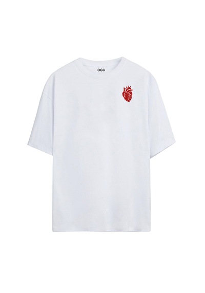 Kalp Oversize Unisex T-shirt Beyaz