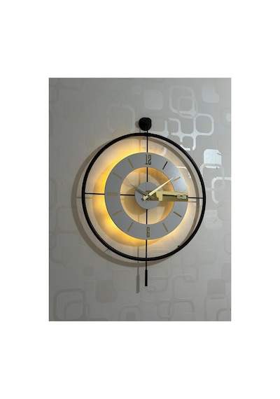 Pey Aksesuar Metal Camlı Duvar Saati 60x80 Cm Büyük Boy Işıklı Gerçek Cam M63-siyah-şeffaf-beyaz-gold M63-siyah-şeffaf-beyaz-gold