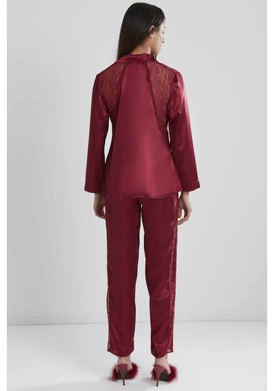 Pierre Cardin Kadın Sırtı Dantel Saten Pijama Takımı 1438 001