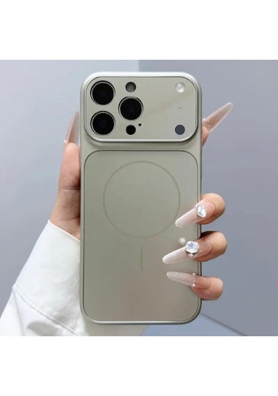 Apple Uyumlu iPhone 14 Pro Max Magsafe Kılıf 17 Pro Max Kamera Görünümlü Lens Korumalı Kapak Gri