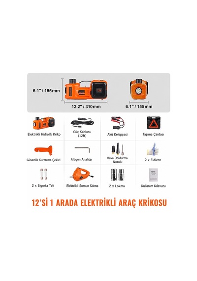 Ezere Powerlift Pro 5 Ton Çok Fonksiyonlu Elektrikli Hidrolik Kriko Lift Kaldırma / Kompresör / Bijon Sökme / Led Işık