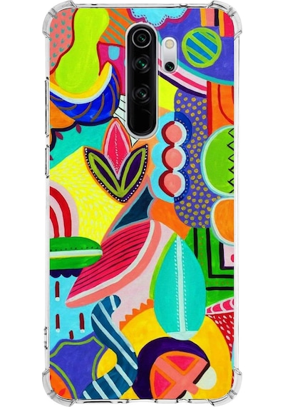 Xiaomi Note 8 Pro Uyumlu Retro Color 6 Baskılı Şeffaf Köşe Korumalı Antişok Kılıf
