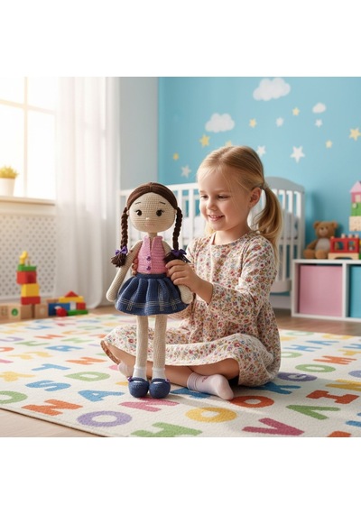 Büyük Amigurumi Bebek Oyun Ve Uyku Arkadaşı Bej - Pembe