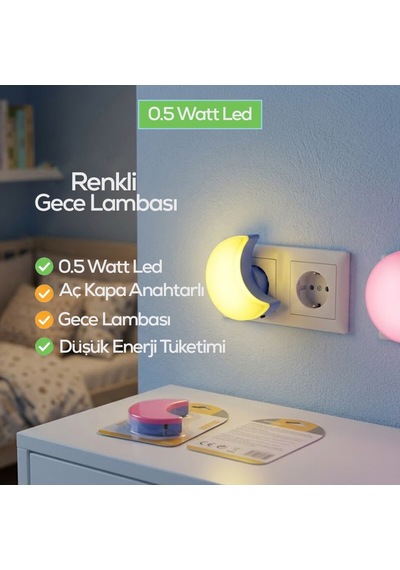 Softled-6975 Ay Figürlü Renkli Gece Lambası - 0.5w 3 Led- 10'li Paket Diğer