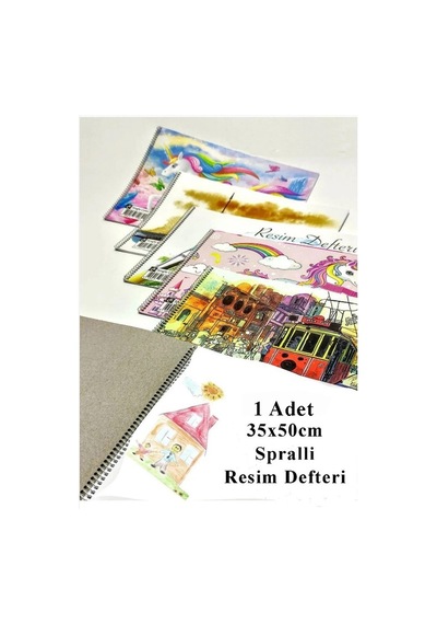 Resim Defteri 35x50 Cm 12 Renk Kuru Boya Dereceli Kurşun Kalem Rulo Kalemlik 24 Bölmeli Hamur Silgi Kalemtraş Görsel