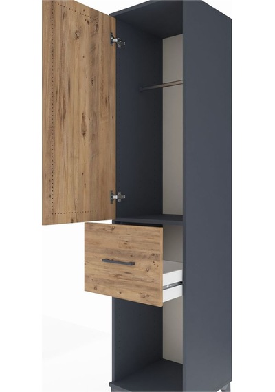 Hyperion Dolap Tek Raflı Tek Çekmeceli Tek Askılı 44x44x195 Antrasit-çam Antrasit