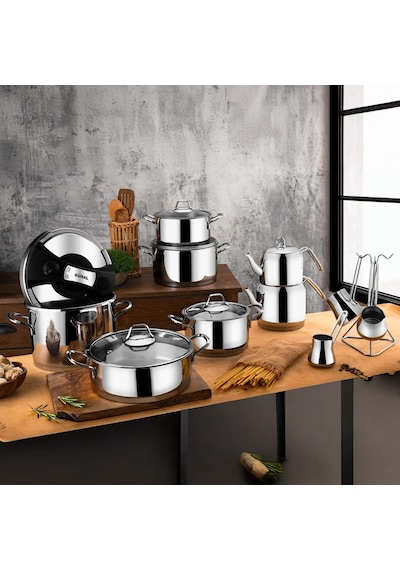 Güral Saray 18 Parça Metal Kulplu Çelik Tencere Takımı Mk 6203244
