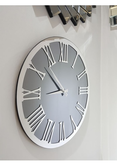 Ayna Denizi Silver Jet Smoked Model Gümüş Füme Renk 50 CM Dekoratif Aynalı Duvar Saati Gümüş