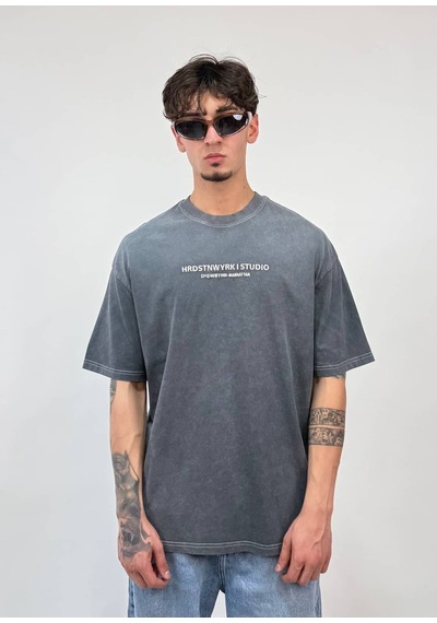 Zaee Studio Line Oversize Yıkamalı Tişört Füme