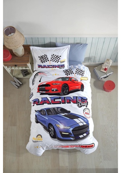 Clasy Ranforce Tek Kişilik Nevresim Takımı Racin Drag V1 Mavi Çok Renkli