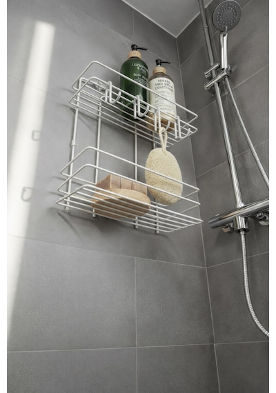 Sas Haus Lüks Beyaz Metal 2 Katlı Banyo Rafı Şampuanlık Ve Duş Rafı Askılı Yapışkanlı Duvara Monte Tş-02 beyaz