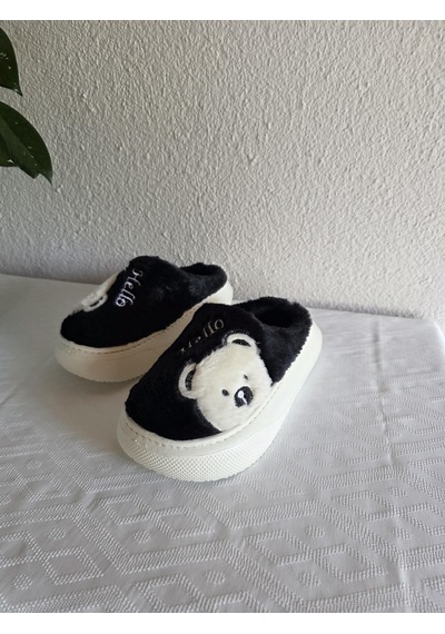 Kadın Ayıcık Desenli Rahat Peluş Ev Terliği 25bnt132 Siyah