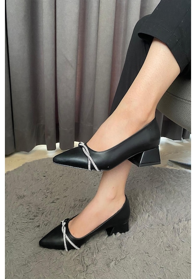 Kadın Valeri Siyah Çapraz Taşlı Stiletto Alcak Ökçe Abiye Ayakkabı-siyah