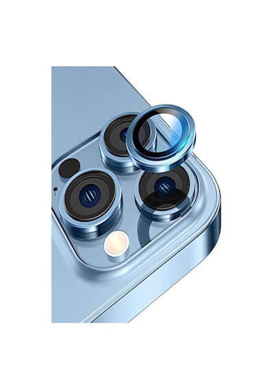 Apple Uyumlu iPhone 13 Pro Max Alüminyum Alaşım Temperli Cam Kamera Lens Koruyucu - Mavi