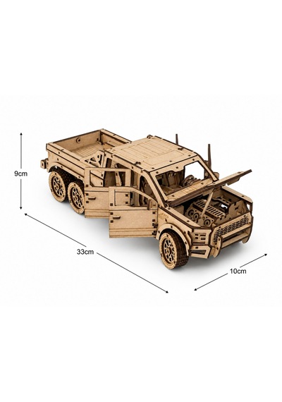 6x6 Pick-up Ahşap Maket Seti Dıy 3d Puzzle Açılabilir Kapılı Arazi Aracı Koleksiyoner Modeli 531 Parça