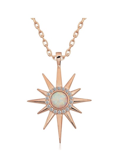 Gümüş Rose Beyaz Opal Taşlı Kutup Yıldızı Kolye