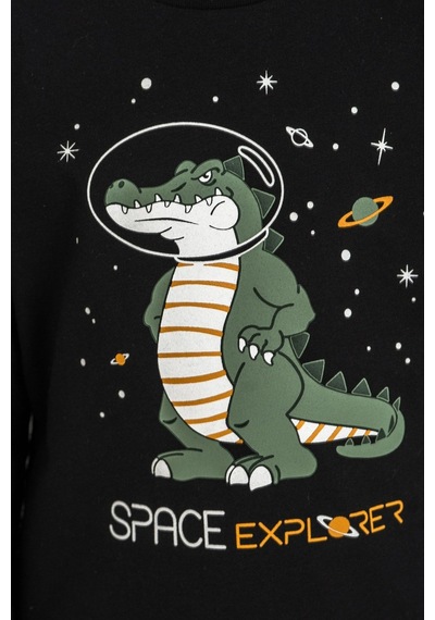 Minipomes 3-9 Yaş Erkek Çocuk Space Expo Crocodil Süprem Pijama Takım Siyah