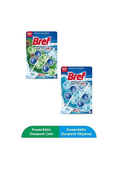 Bref Wc Power Aktiv Duopack Katı Tuvalet Bloğu 1 Çam 1 Okyanus, 2 X 2'Li Paket