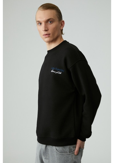 Grımelange LAZYNESS Erkek Yuvarlak Yaka 3 İplik Siyah Sweatshirt