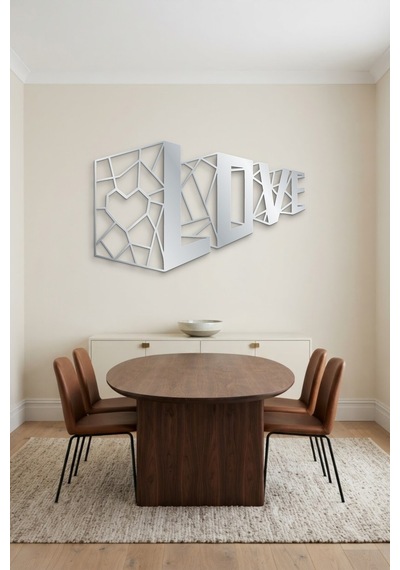 3d Love Metal Duvar Tablosu - Duvar Sanatı - Duvar Dekoru - Gümüş