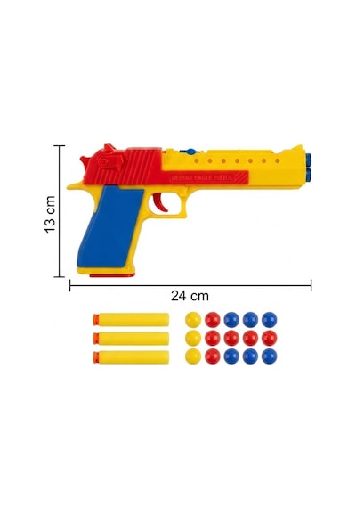 Renkli Ve Hızlı Desert Eagle 12 Renkli Top Ve 3 Sünger Mermili Oyuncak Tabanca Oyun Seti Çok Renkli