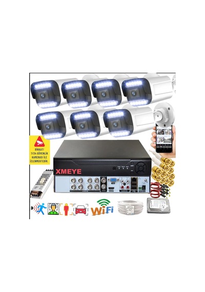 7 Li Araç İnsan Yüz Tanımalı Hareket Algılayan 5 Mp Lens 12 Warm Led Gece Renkli Kamera Seti 3312w